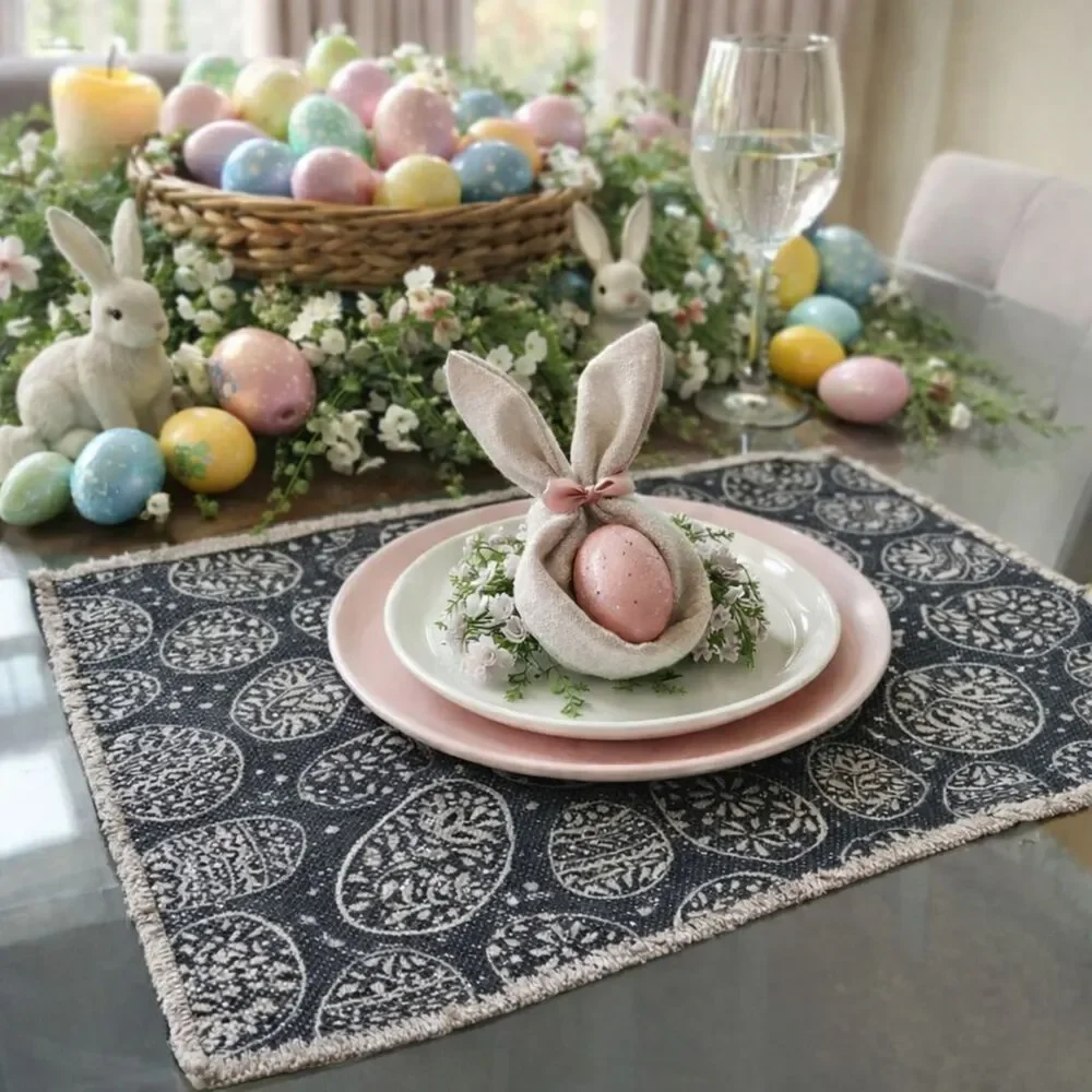 Shabby Chic by Rachel Ashwell Set of 4 Easter Egg Placemats Teal Blue and White